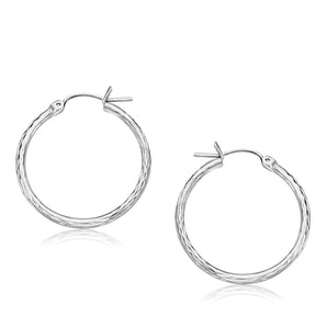 14k White Gold Diamond Cut Hoop Earrings  (25mm Diameter)