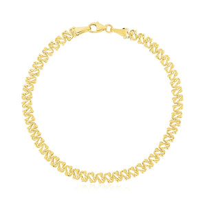 14k Yellow Gold High Polish Textured Fancy Chain Bracelet (4mm)