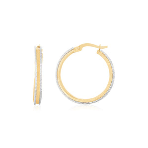 14K Two Tone Gold Diamond Cut Round Hoop Earrings