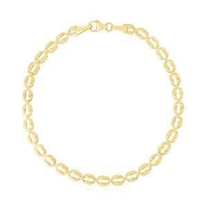 14k Yellow Gold High Polish Textured Puffed Oval Link Bracelet (3.8mm)