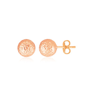 14k Rose Gold Ball Earrings with Crystal Cut Texture