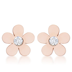 Daisy 0.3ct CZ Rose Gold Stainless Steel Flower Stud Earrings