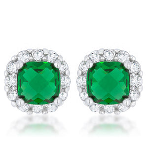 Liz 2ct Emerald CZ Rhodium Classic Cushion Stud Earrings