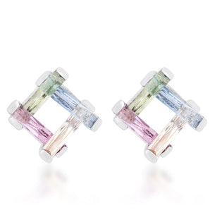 Myra 10ct Multicolor CZ Rhodium Stud Earrings