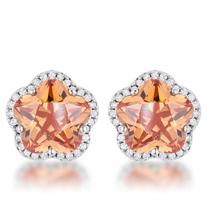 Floral Cut Champagne CZ Stud Earrings