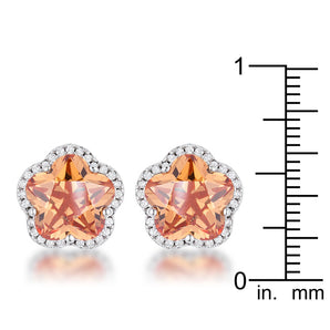 Floral Cut Champagne CZ Stud Earrings