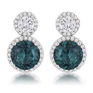 10Ct Rhodium Plated Blue Green Snowman CZ Earrings