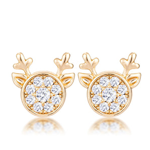 Gold Plated Clear CZ Reindeer Earrings