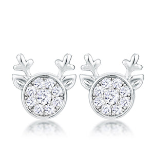 Rhodium Plated Clear CZ Reindeer Earrings