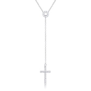 Miranda 0.3ct CZ Rhodium Classic Lariat Cross Necklace