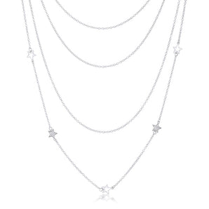 Multi-Chain Rhodium Star Necklace with CZ