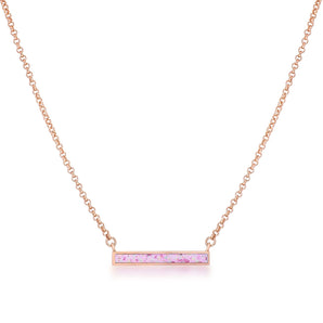 Rose Gold Plate Pink Opal Bar Necklace