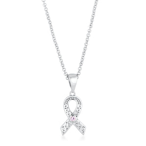 Rhodium Plated Heart Filigree Breast Cancer Awareness Ribbon Pendant