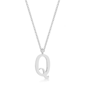 Elaina Rhodium Stainless Steel Q Initial Necklace