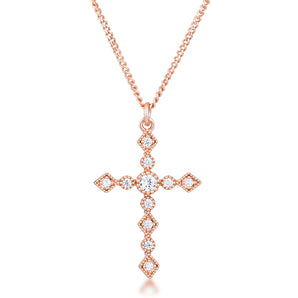 Dainty Art Deco Rose Gold Plated Clear CZ Cross Pendant