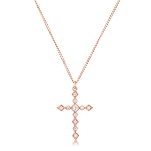 Dainty Art Deco Rose Gold Plated Clear CZ Cross Pendant