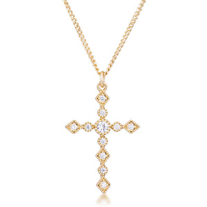 Dainty Art Deco Gold Plated Clear CZ Cross Pendant