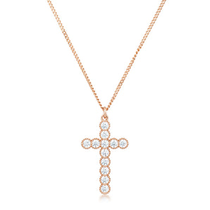 Micro Beaded Rose Gold Plated Clear CZ Cross Pendant