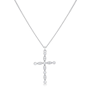 Delicate Vintage Rhodium Plated Clear CZ Cross Pendant