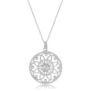 1.4 Ct Rhodium Pendant Necklace with Interlocking Circles and CZ