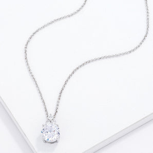 Simple Rhodium Plated 9mm Clear CZ Pendant