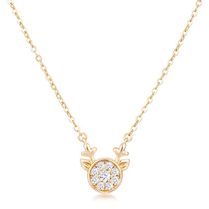 Gold Plated Reversible Champagne CZ Reindeer Pendant