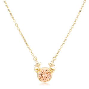 Gold Plated Reversible Champagne CZ Reindeer Pendant