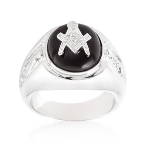 Rhodium Plated Onyx Mens Ring