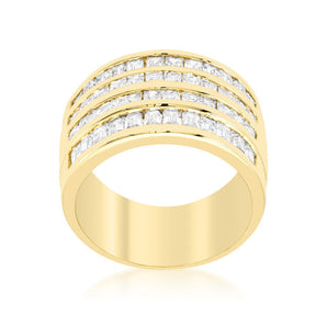 4 Row Gold Cubic Zirconia Cocktail Ring