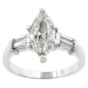 Rhodium Plated Marquise Centerpiece Ring