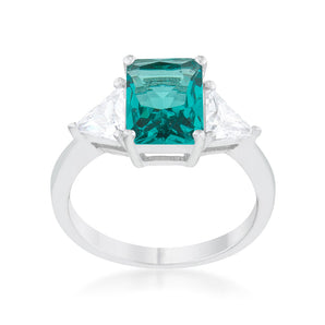 Classic Aqua Rhodium Engagement Ring