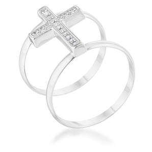 Francis 0.08ct CZ Rhodium Contemporary Cross Ring