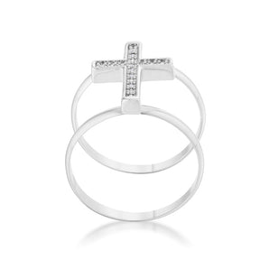 Francis 0.08ct CZ Rhodium Contemporary Cross Ring