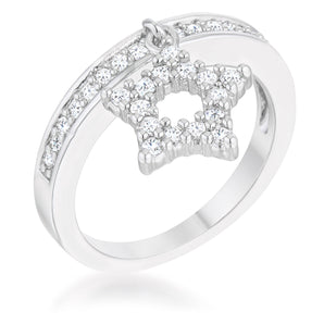 Star 0.25ct CZ Rhodium Simple Holiday Charm Band Ring