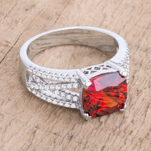 3Ct Elegant Rhodium Plated Criss-Cross Garnet CZ Engagement Ring